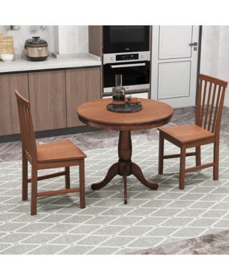 3-Piece Dining Kitchen Table Dining Set Mid-Century Round WoodenTable & 2 Chairs