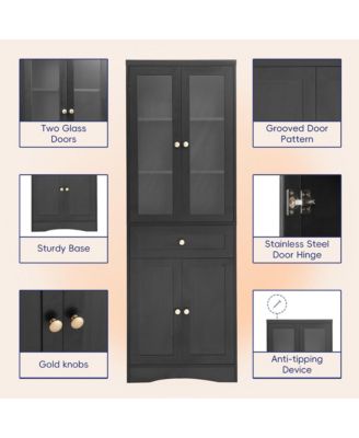 Tall Bathroom Storage Cabinet, Four Doors, Drawers, Adjustable Shelf