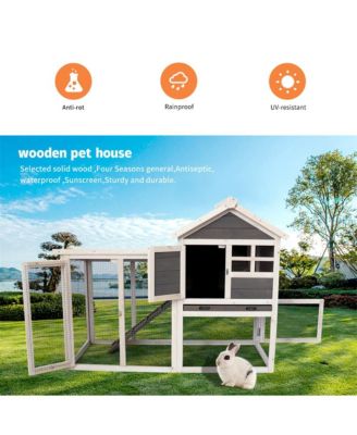 Outdoor Gray Wood Pet House with a Deeper Pull Out Tray  for Small Animals