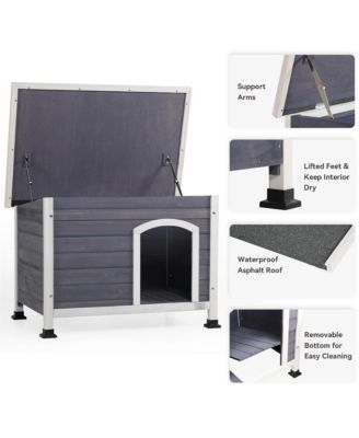 24 in H. Gray Small Wooden Outdoor Dog House with Elevated Floor
