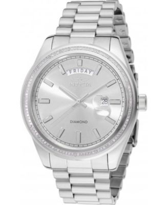 Men's 48759 Elite Diamond Quartz 3 Hand Silver Dial Watch