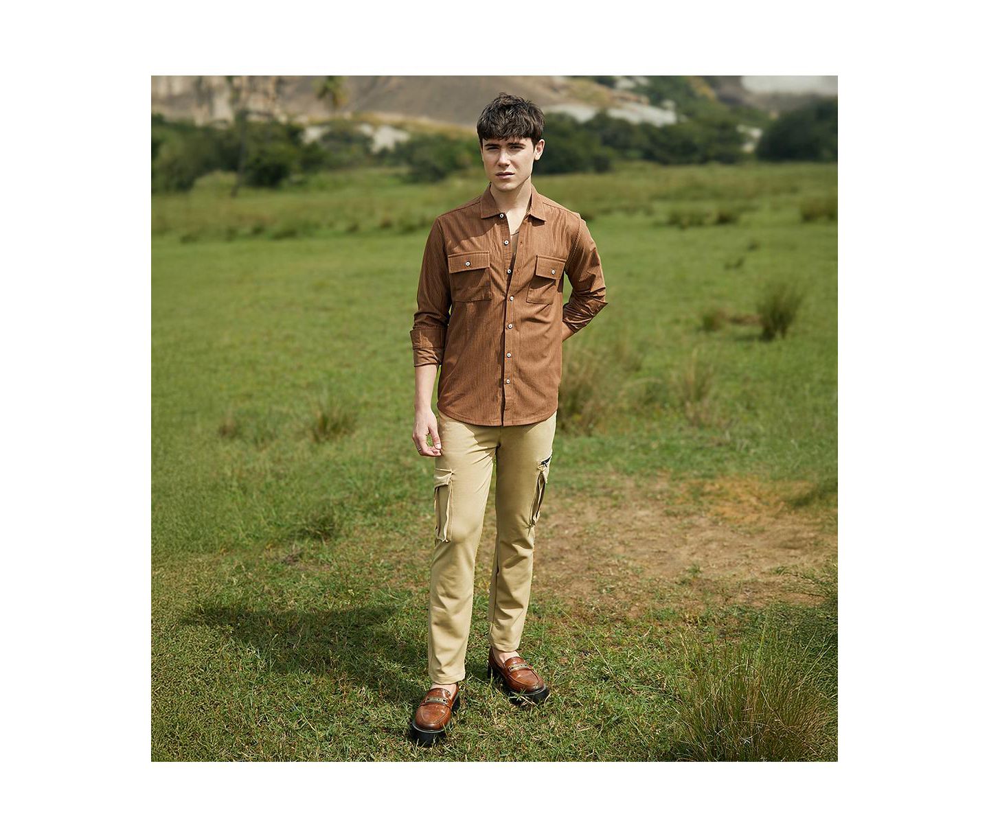 Мужская рубашка Cahoot Campus Sutra Solid Ribbed Utility, цвет: Коричневый — фото 5