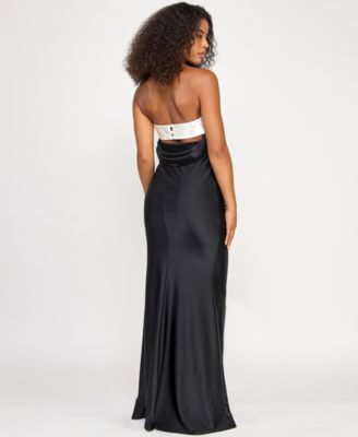 Juniors' Strapless Tube Overlay Long Slim Knit Gown