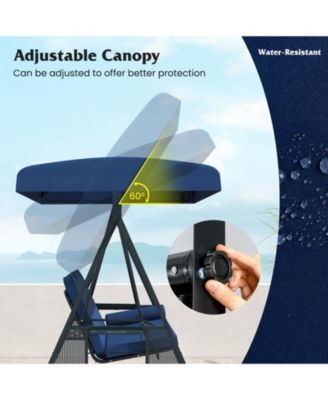 3-Seat Patio Swing Chair w/ Adjustable Canopy Thickened Cushions Pillow Outdooor