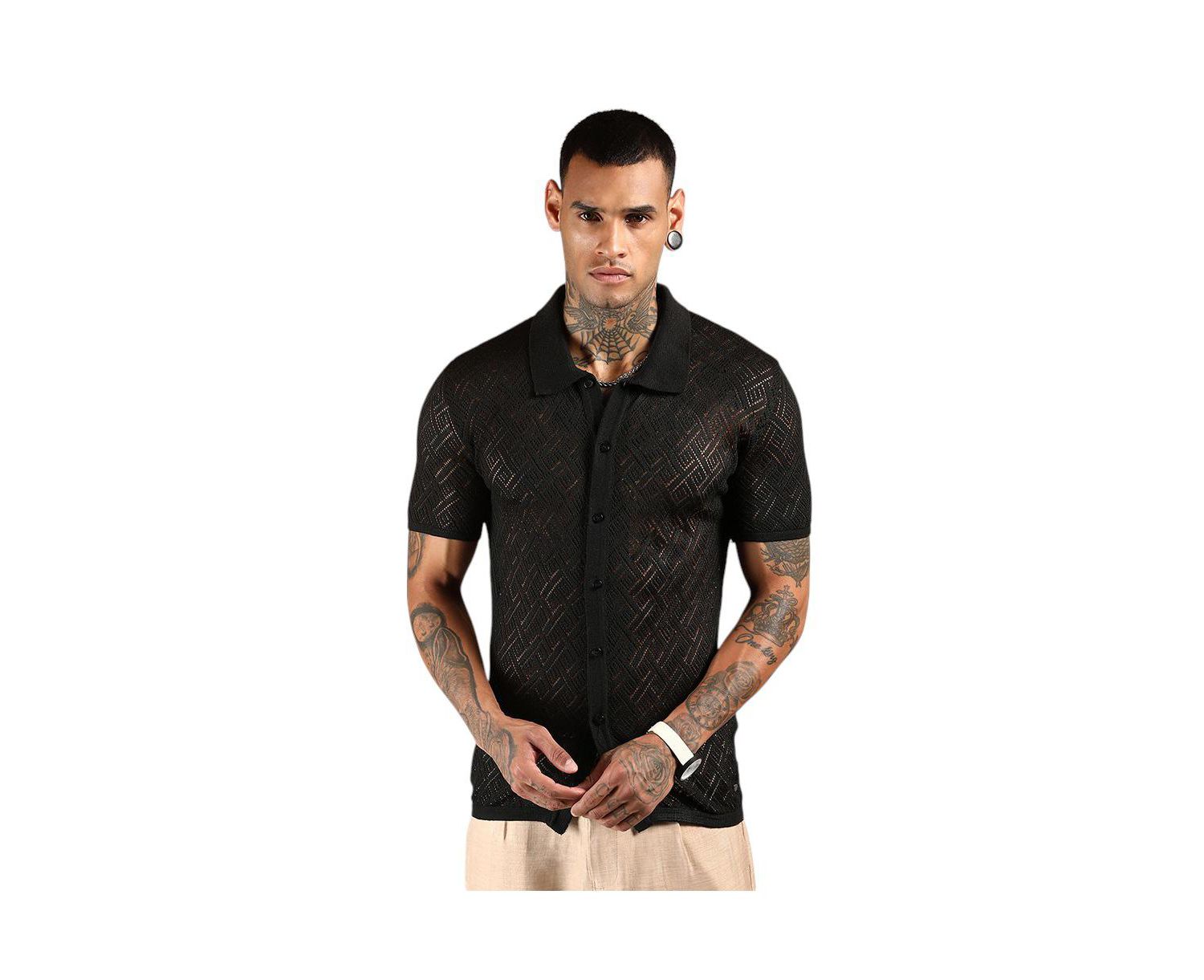 Men's Overlap-Textured Knit Shirt