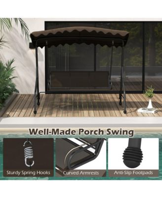 3-Seat Outdoor Swing Porch Canopy Swing w/ Adjustable Shading Breathable Seat