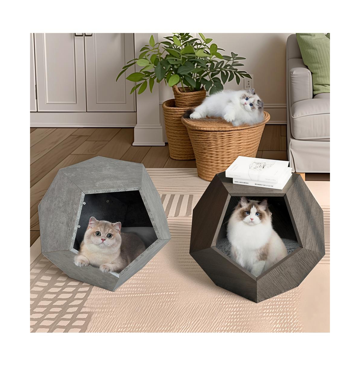 Aostirmotor 25.98 in W. Cement Gray Modern Pet Furniture Cat Carrier Sofa Side Table