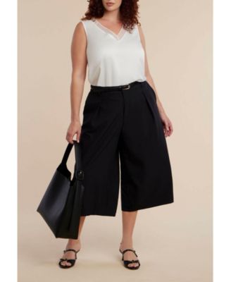 Women's Plus Size V-Neck Blouse With Chiffon Trim