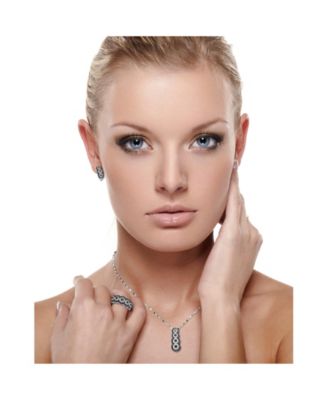 Suzy Levian Sterling Silver Sapphire & Created White Sapphire Floral Huggie Hoop Earrings