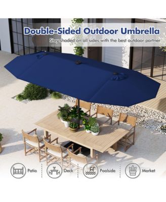 13 FT Patio Umbrella Double-Sided Market Umbrella w/ 36 Solar-Powered LED Lights