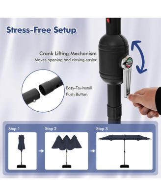 13 FT Patio Umbrella Double-Sided Market Umbrella w/ 36 Solar-Powered LED Lights