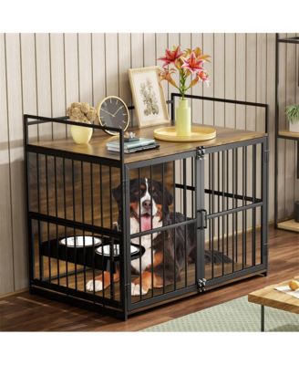 48 in. Furniture Style Large Dog Crate with 360° Adjustable Raised Feeder for Dogs