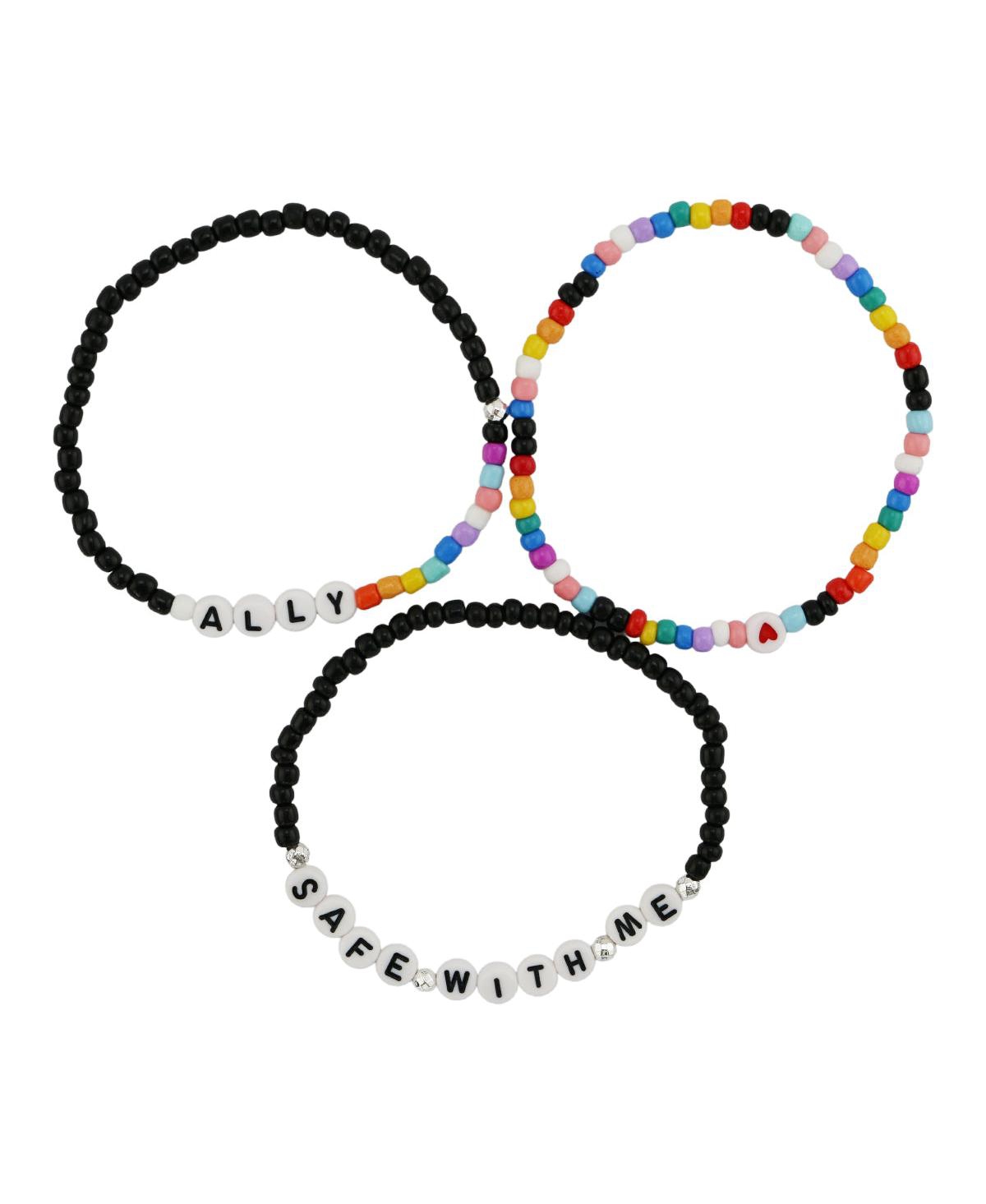 3-Piece Rainbow Beaded Stretch Bracelet Set Ally and Safe With Me - Rainbow