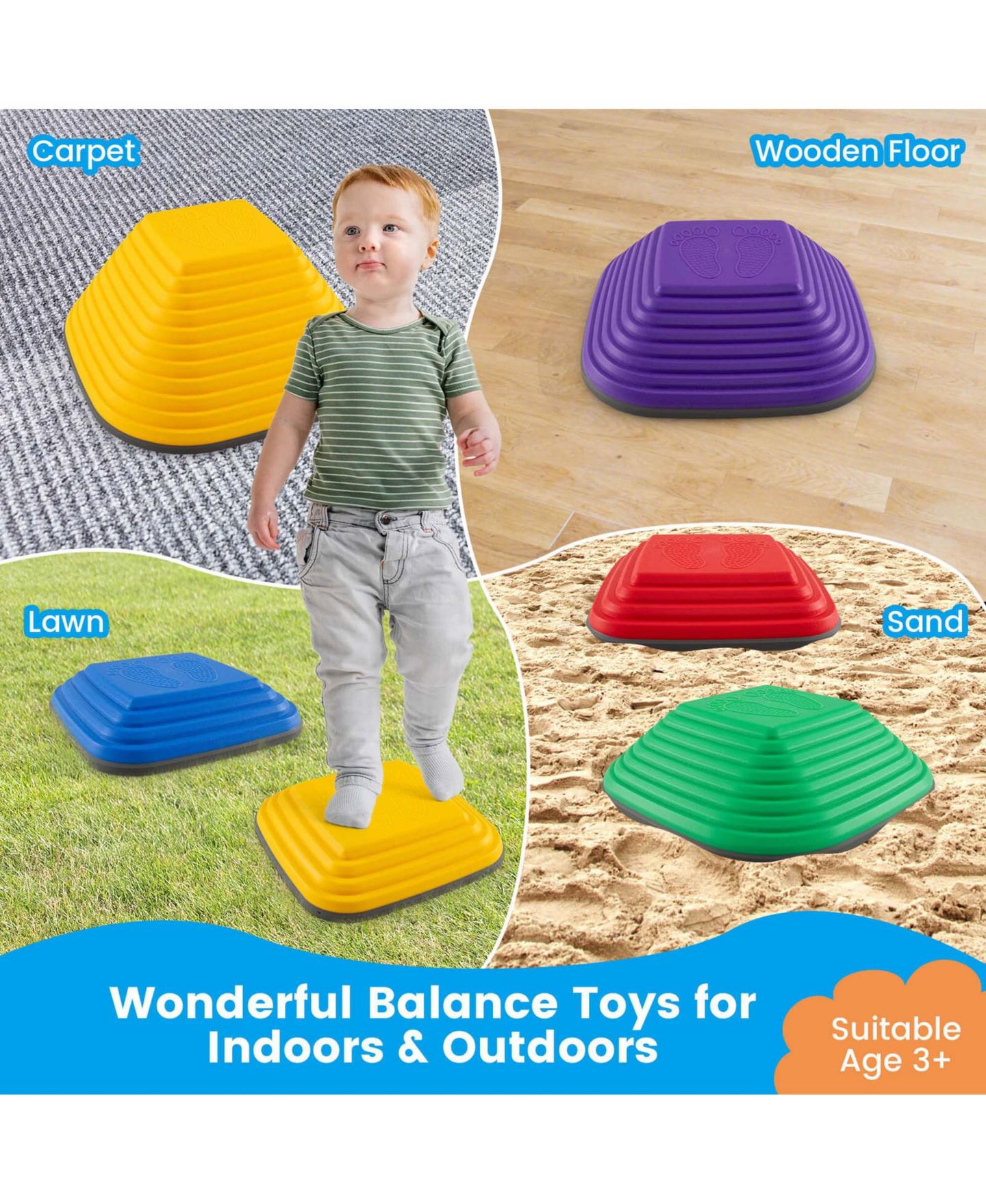 Детские игрушки Costway Non-Slip Balance Blocks Stepping Stones, 177 lbs Capacity, 6-Piece Set, от 3 лет, цвет: Жёлтый — фото 5