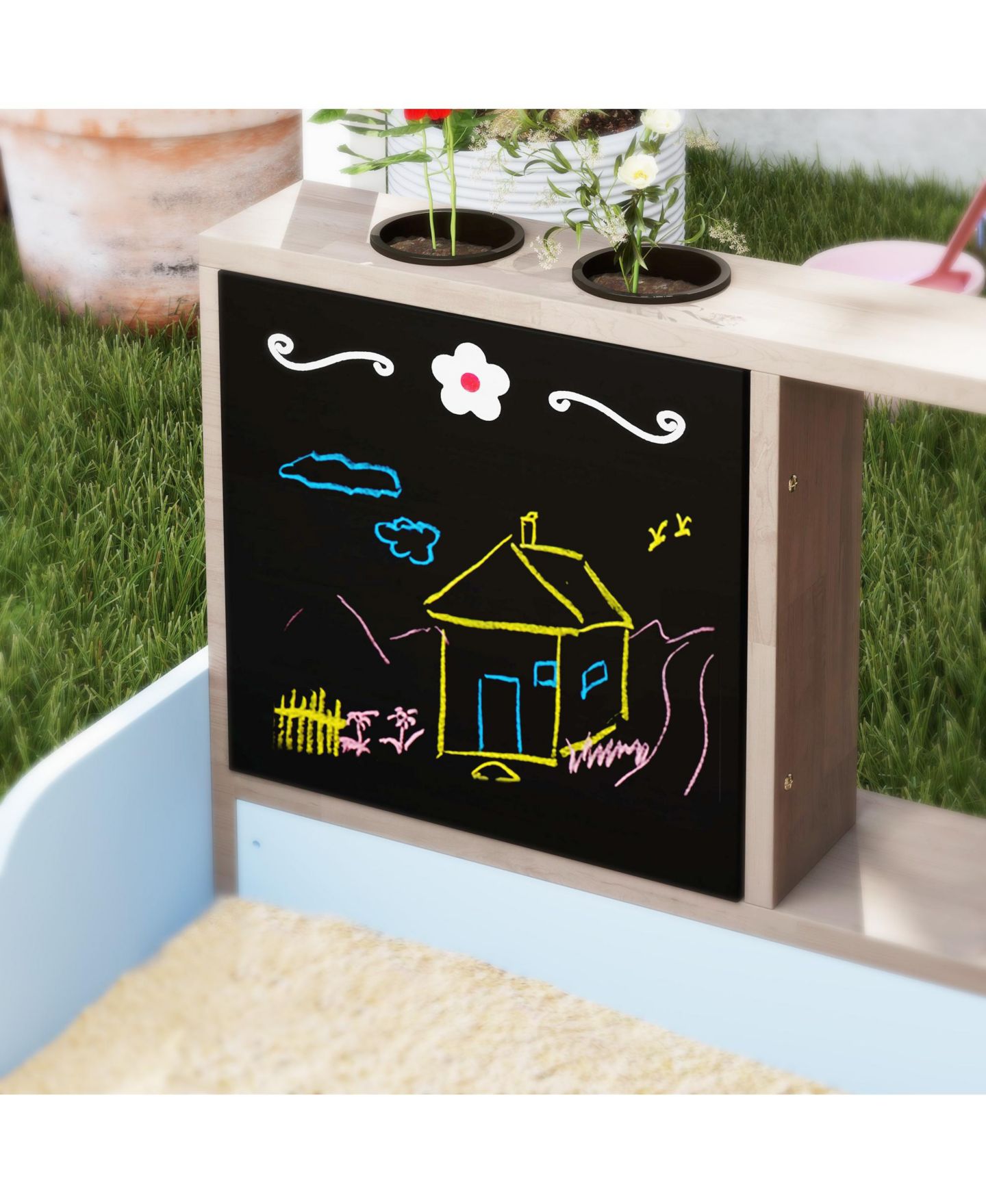 Детская игрушка Qaba Kids Wooden Grocery Store Sandbox with Canopy, 42.5" L x 35.4" W x 40.9" H, Ages 3-7, цвет: Синий — фото 9