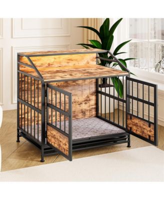 Brown Multi-function Dog Crates with Storage Large Wooden Dog Kennel with Double Doors for Large/Medium Dog