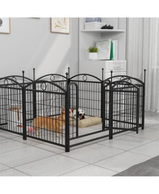 24 in H. 8 Black Panels Heavy Duty Metal Dog Pen Pet with Door  for Large Medium Small Dogs Indoor Outdoor