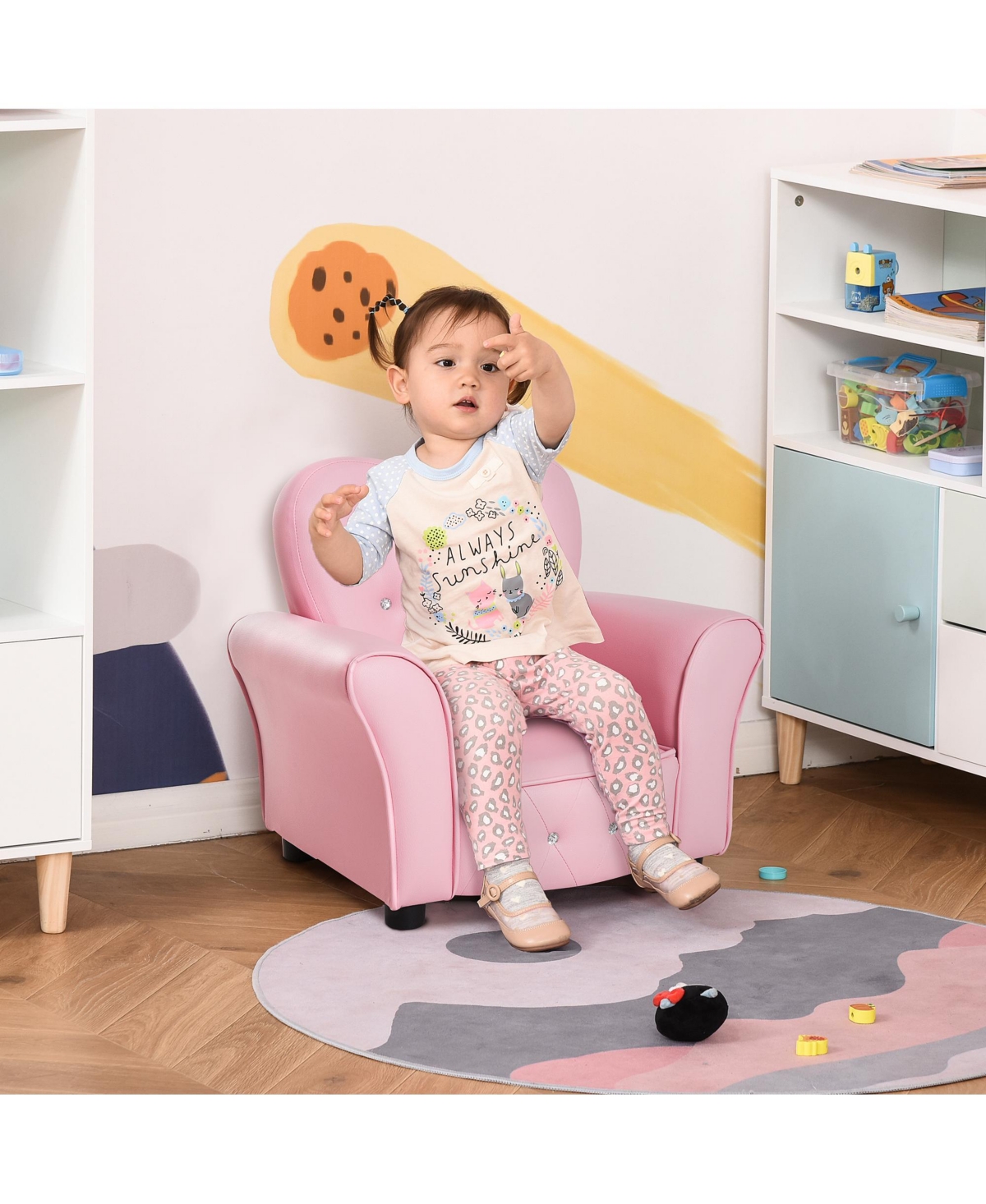 Maison Boucle Kids Tufted Armchair with Crystal Accents, Pink Toddler Sofa for Girls Bedroom or Playroom-Maison Boucle