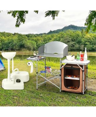 Folding Camping Table with Storage and Windscreen