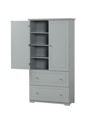 Wide Bathroom Storage Cabinet, Freestanding Unit with Two Drawers and Adjustable Shelf