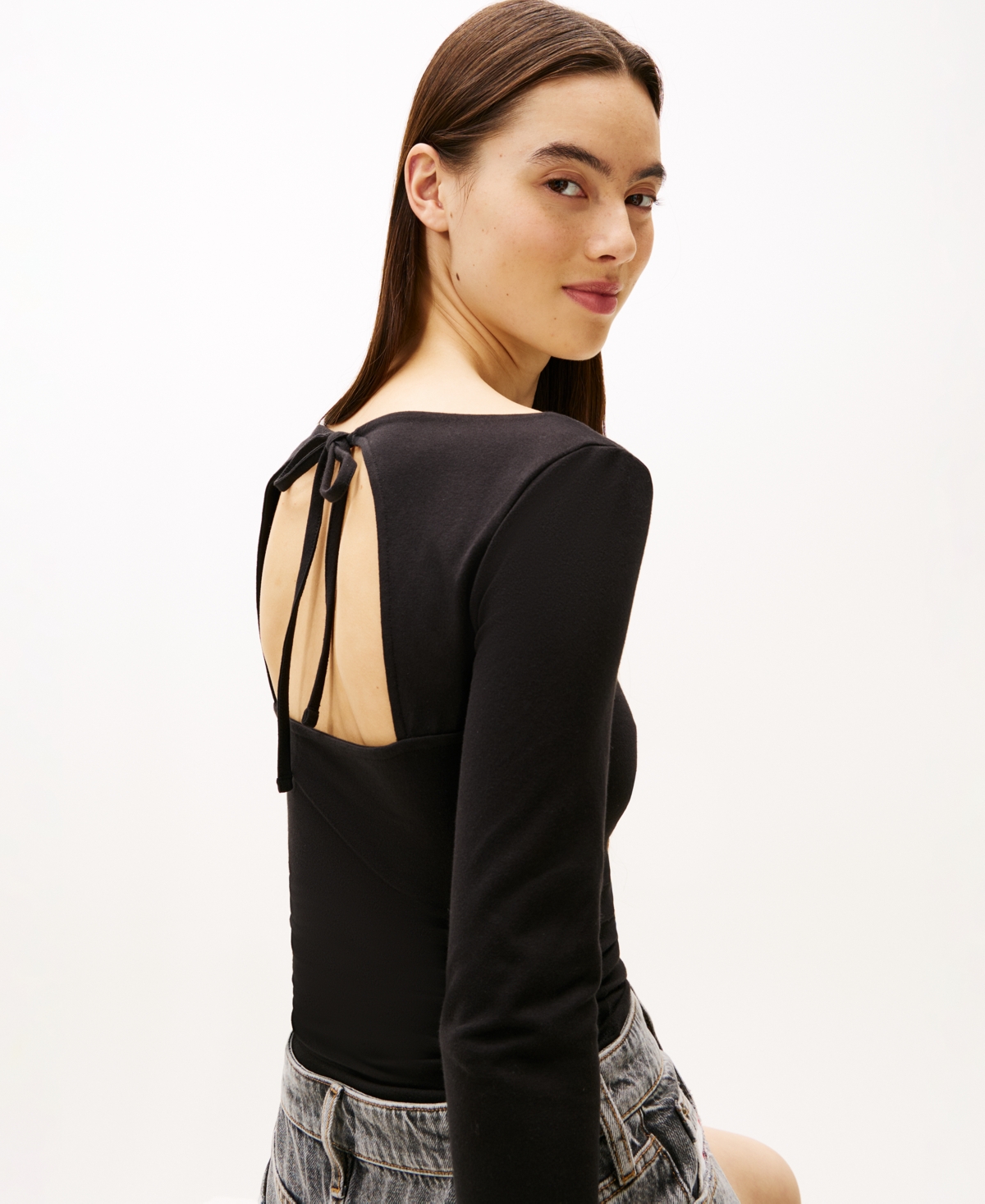 Tommy Jeans Women's Slim Flag Bling Long Sleeve T-shirt In Black