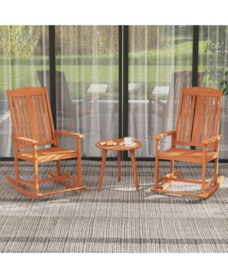 Outdoor Rocking Chair with Slatted Seat Wide Armrests and Footrest for Patio