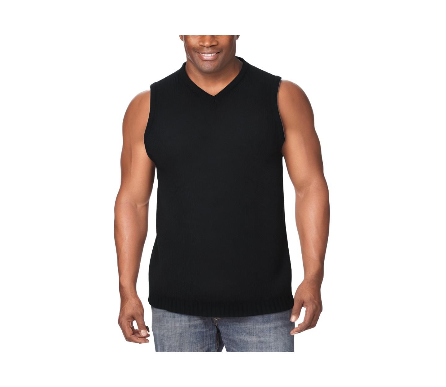 Мужской жилет KingSize Shaker Knit V-Neck Sweater Vest, цвет: Чёрный — фото 1