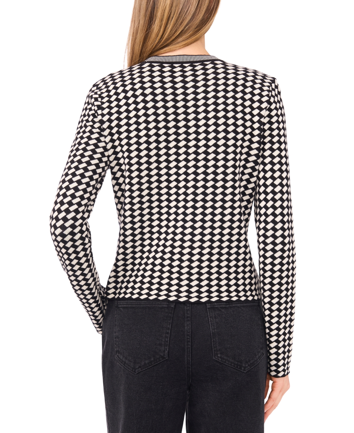 Cece Women's Geo Pattern Jaq Button Up Cardigan Sweater In Black