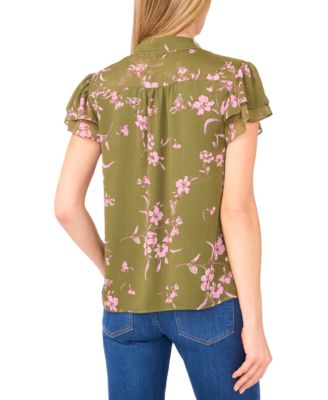 Women's Double Flutter Short Sleeve Hidden Placket Top