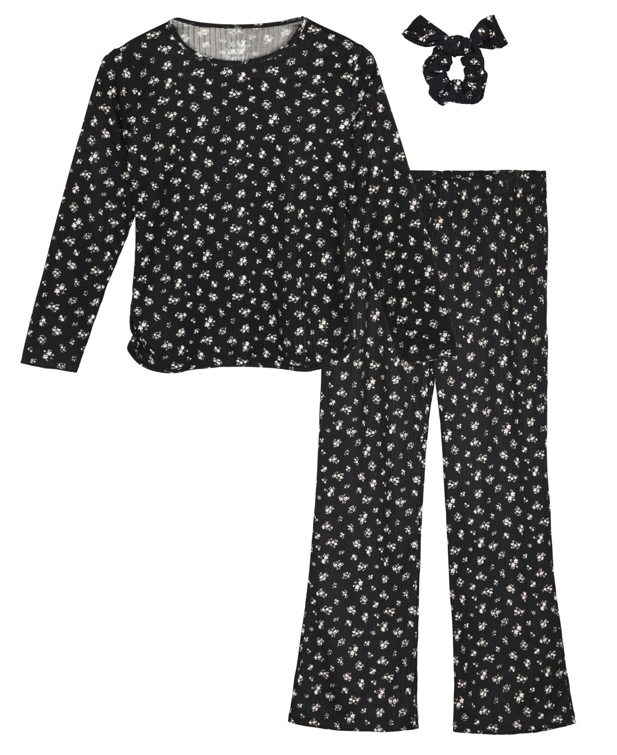 Max & Olivia Little And Big Girls 3-piece Rib Whisper Jersey Pajama Set With Headband In Multi
