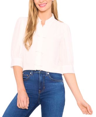 CeCe - Women's Mutton Sleeve Bow Placket Top