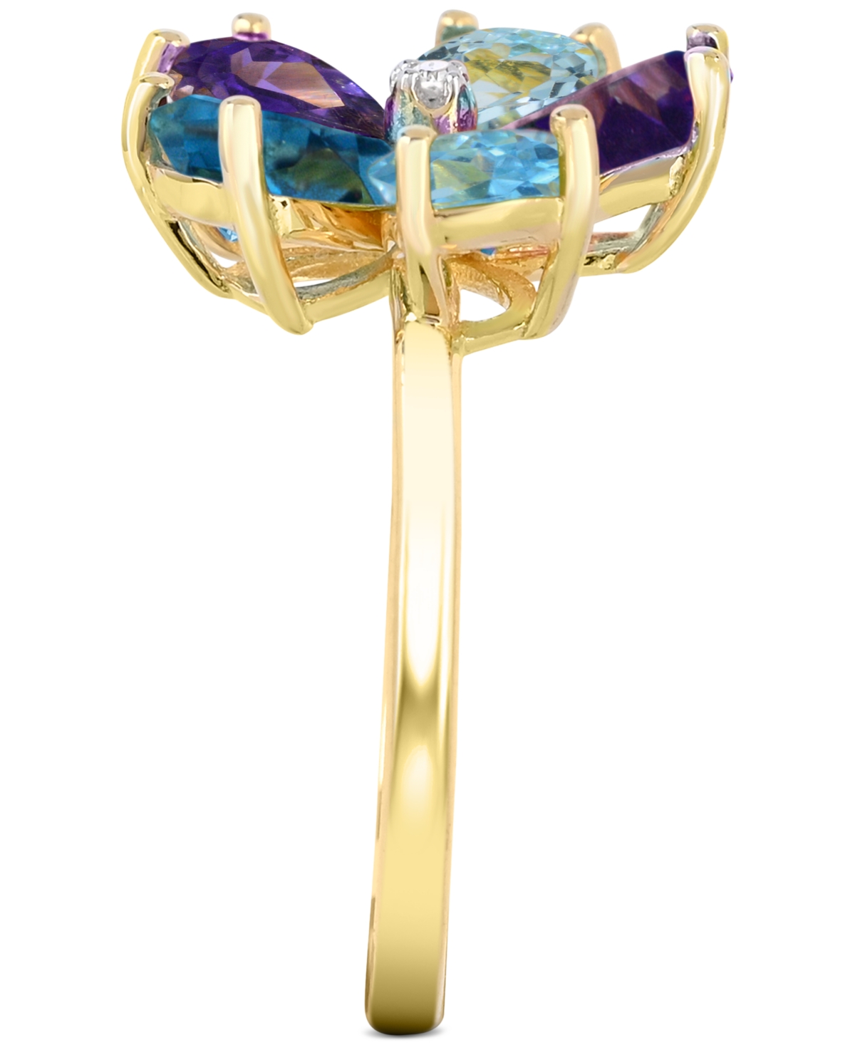 Macy's Multi-gemstone (3-1/2 Ct. T.w.) Flower Statement Ring With Diamond Accent In 14k Gold-plated Sterlin In Blue