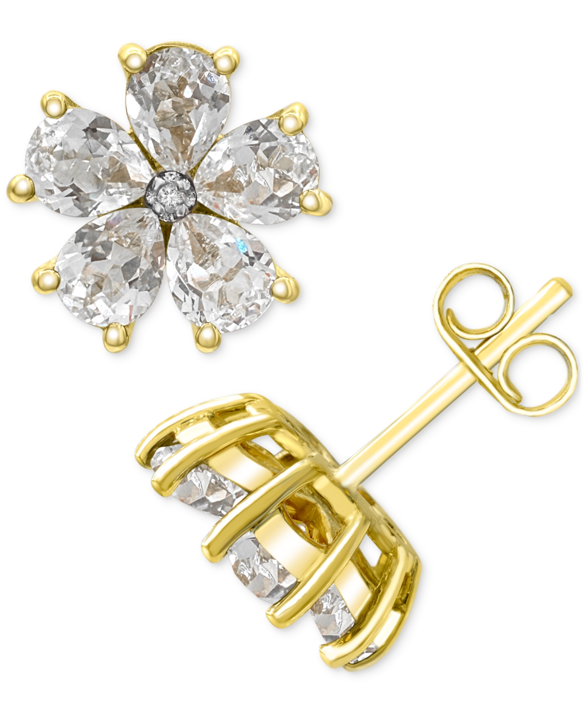 Macy's Lab-created White Sapphire 3-1/6 Ct. T.w. And Diamond Accent Flower Stud Earrings In 14k Gold-plated In White