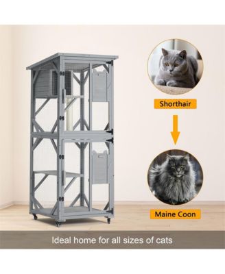70.9 in. H Outdoor Cat Enclosure on Wheels with Upgraded Resting Box Waterproof Roof in Gray