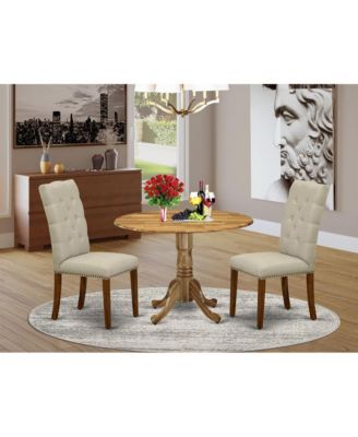 3-Piece Rubberwood Natural Finish Round Table with Padded Parson Chairs Dining Room Set