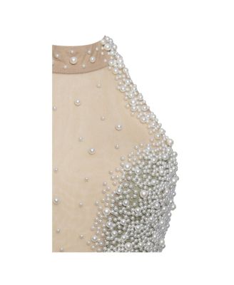 Women's Ginny Pear Green Pearl Embellished Backless Gown