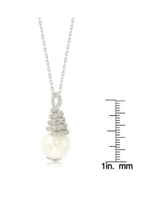 Suzy Levian Sterling Silver Pearl & White Sapphire Swirl Pendant