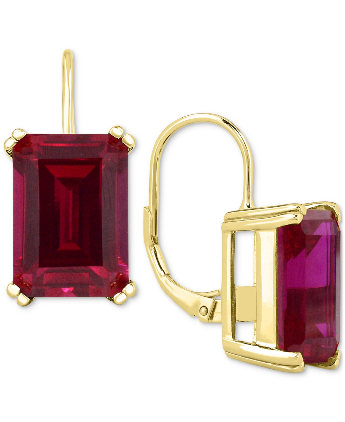 Macy's Onyx Leverback Hoop Earrings In 14k Gold-plated Sterling Silver In Red