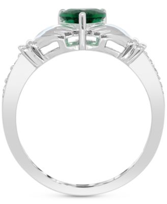 Lab-created Emerald 3/4 ct. t.w. and Lab-created White Sapphire 1/3 ct. t.w. "I LOVE YOU" Inscription Heart Promise Ring in Sterling Silver