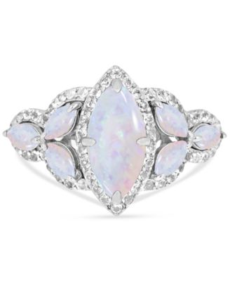 Lab-created Opal 12 x 6mm and White Topaz 1-1/10 ct. t.w. Marquise Statement Ring in Sterling Silver