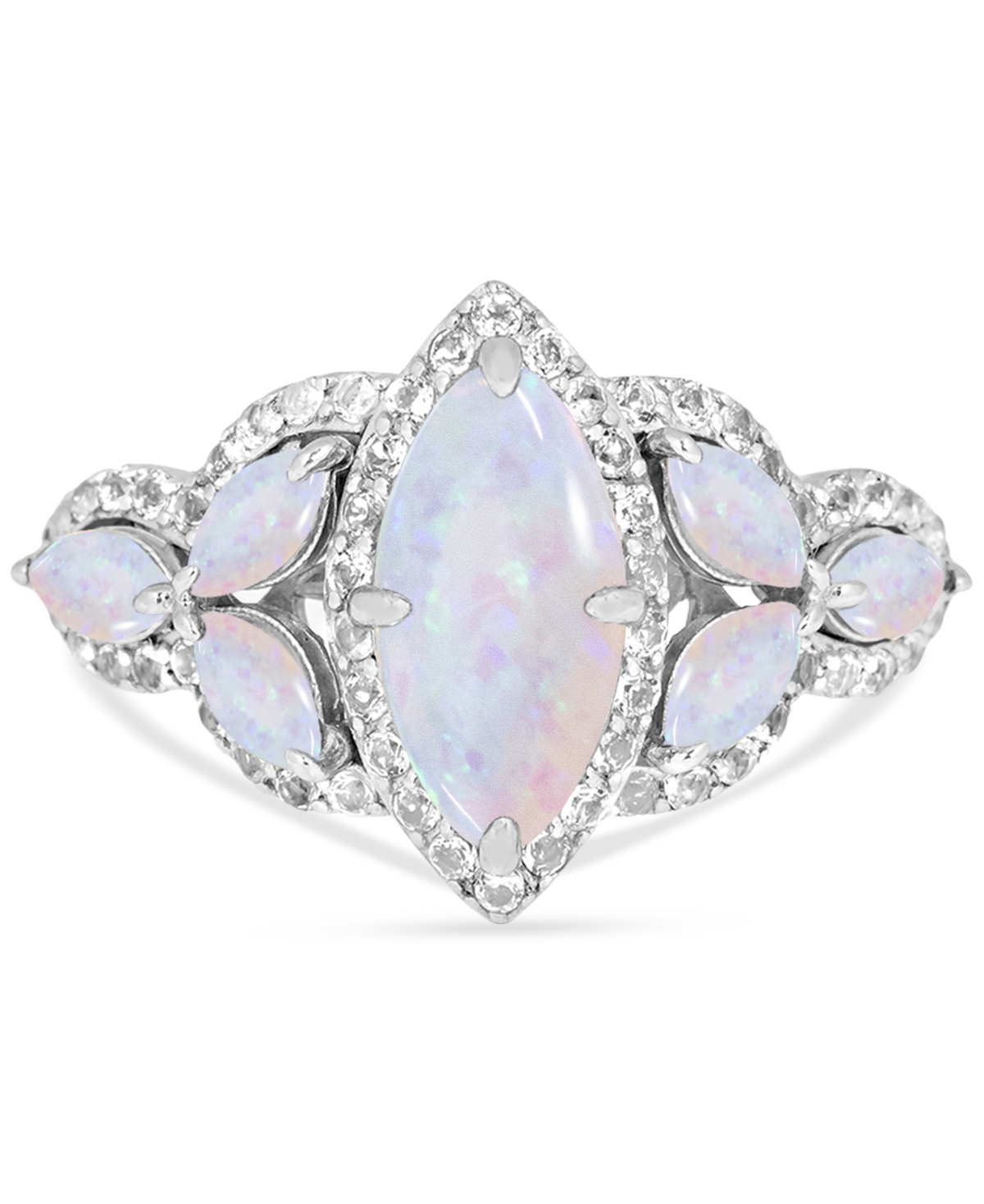 Macy's Lab-created Opal 12 X 6mm And White Topaz 1-1/10 Ct. T.w. Marquise Statement Ring In Sterling Silver In Multi