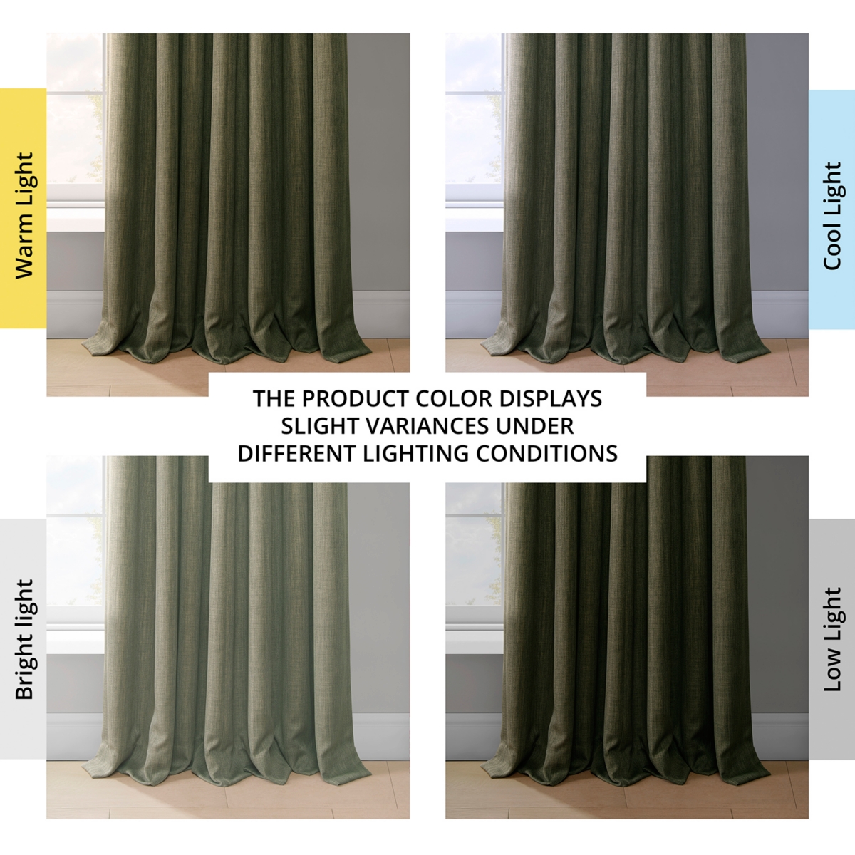 Half Price Drapes Khaki Green Extra Wide Textured Faux Linen Room Darkening Curtain In Green