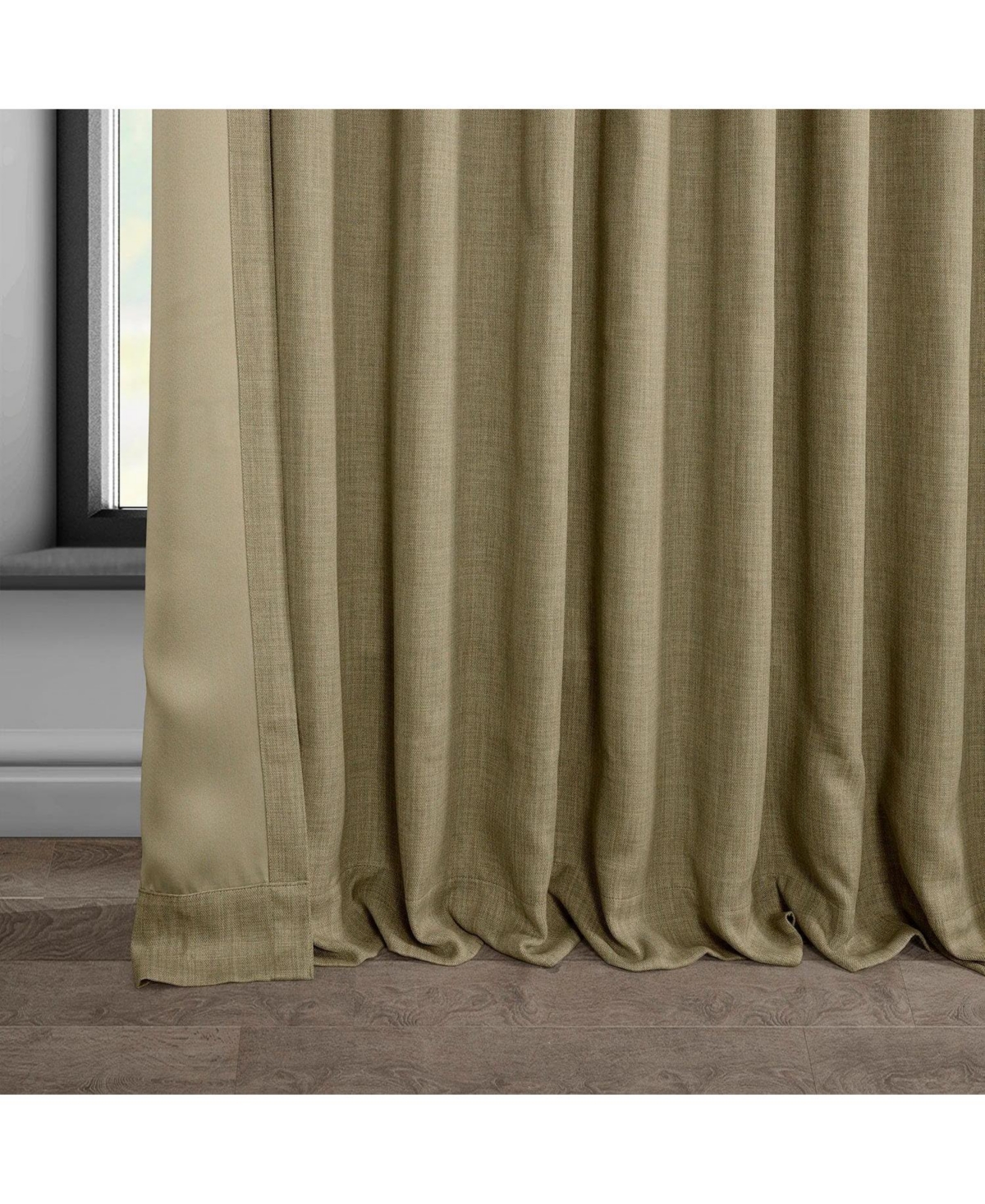 Half Price Drapes Extra Wide Textured Faux Linen Room Darkening Curtain In Green