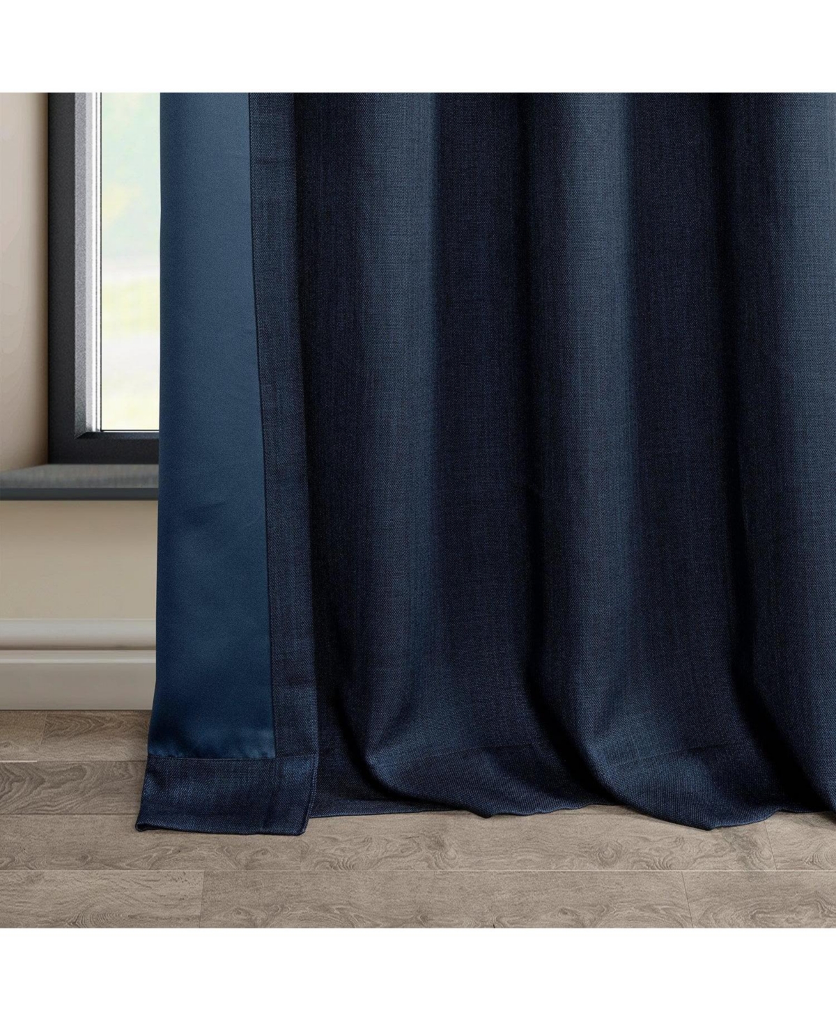 Half Price Drapes Grommet Textured Faux Linen Room Darkening Curtain In Blue