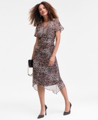 I.N.C. International Concepts - Women's Animal-Print Handkerchief-Hem Midi Dress