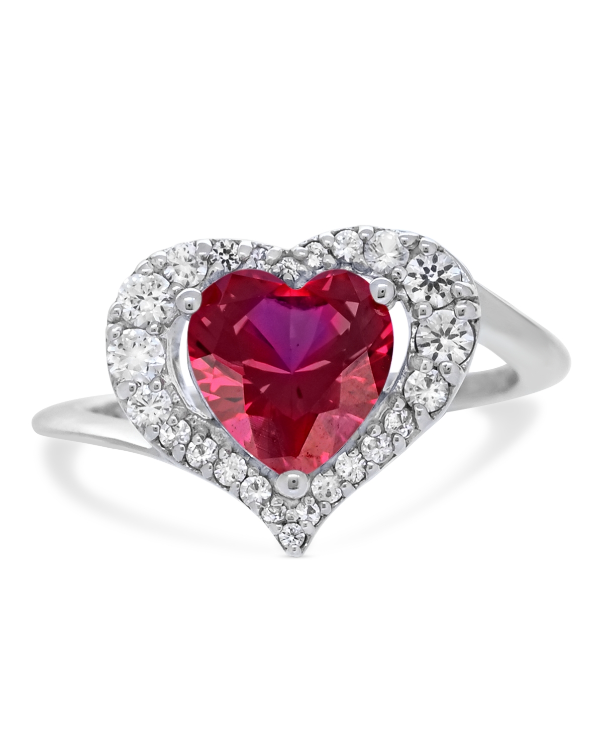 Macy's Women's Heart Ring In Sterling Silver In Red