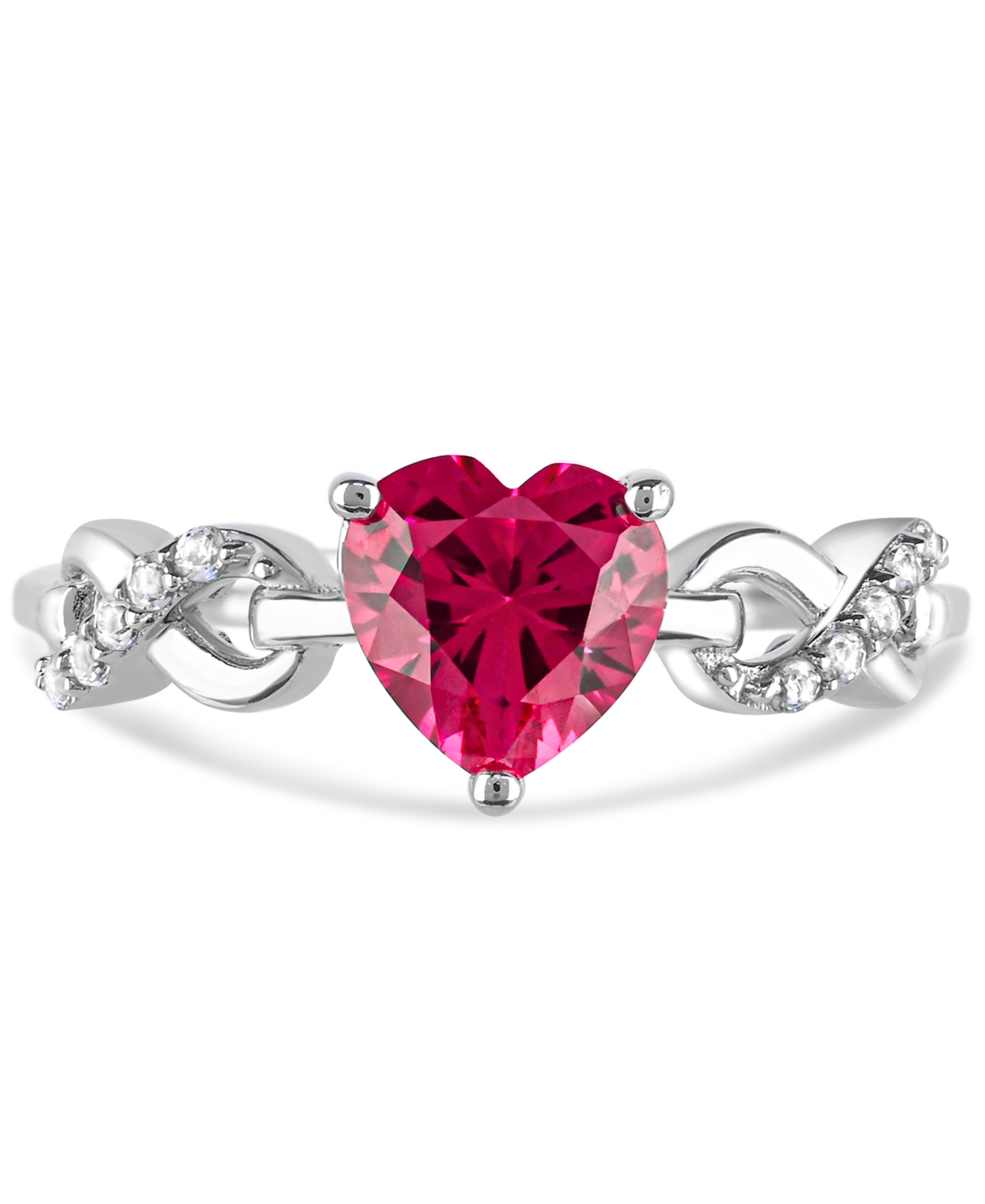 Macy's Lab-created Ruby 1-1/3 Ct. T.w. And Lab-created White Sapphire 1/5 Ct. T.w. Heart Promise Ring In St In Red