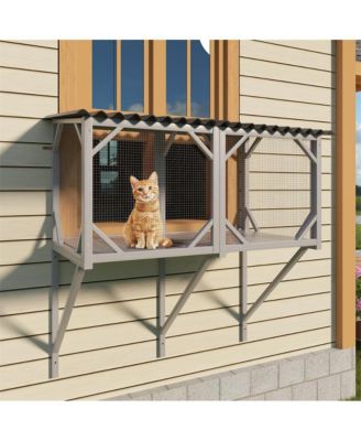 43.3 in. Outdoor Cat Enclosure for Sunbathing, Napping and Viewing, Window Perch in Gray