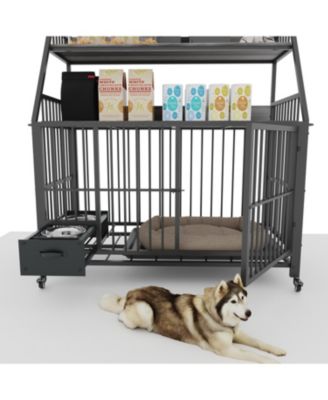 35 in. W x 49 in. H x 24 in. D Large Pet Cage with Storage Rack, Drawers with Stainless Steel Food in Black