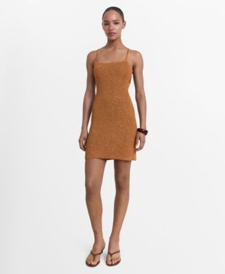 MANGO - Women's Cross-Back Detail Lurex Knit Dress